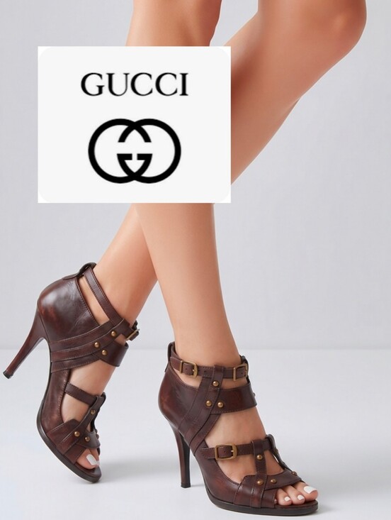 Gucci Shoes - Gucci Leather Pumps 👠 Brown Peep-Toes Studded Accents Platform Multistrap $550